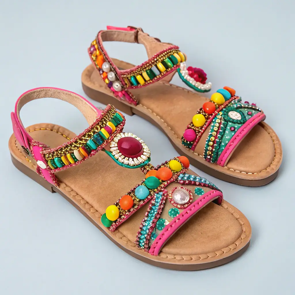Colorful Beaded Strapped Sandals